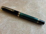 Pelikan M400 Green stripe Black cap Fountain Pen - Gold nib 14K Extra Fine