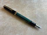 Pelikan M400 Green stripe Black cap Fountain Pen - Gold nib 14K Extra Fine