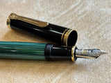 Pelikan M400 Green stripe Black cap Fountain Pen - Gold nib 14K Extra Fine
