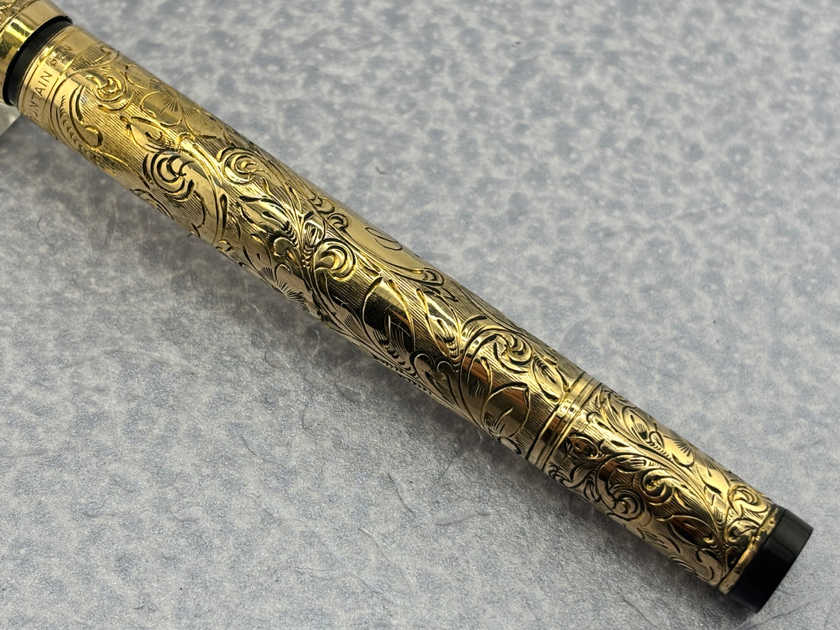 Waterman # 0512 1/2 Safety Fountain Pen Gold filled Floral Pattern  - Retractable Nib