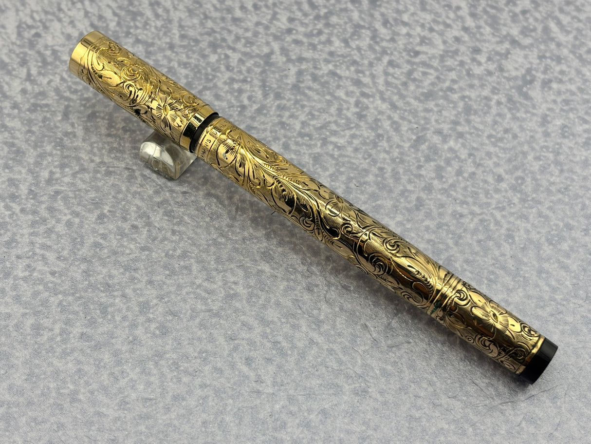 Waterman # 0512 1/2 Safety Fountain Pen Gold filled Floral Pattern  - Retractable Nib