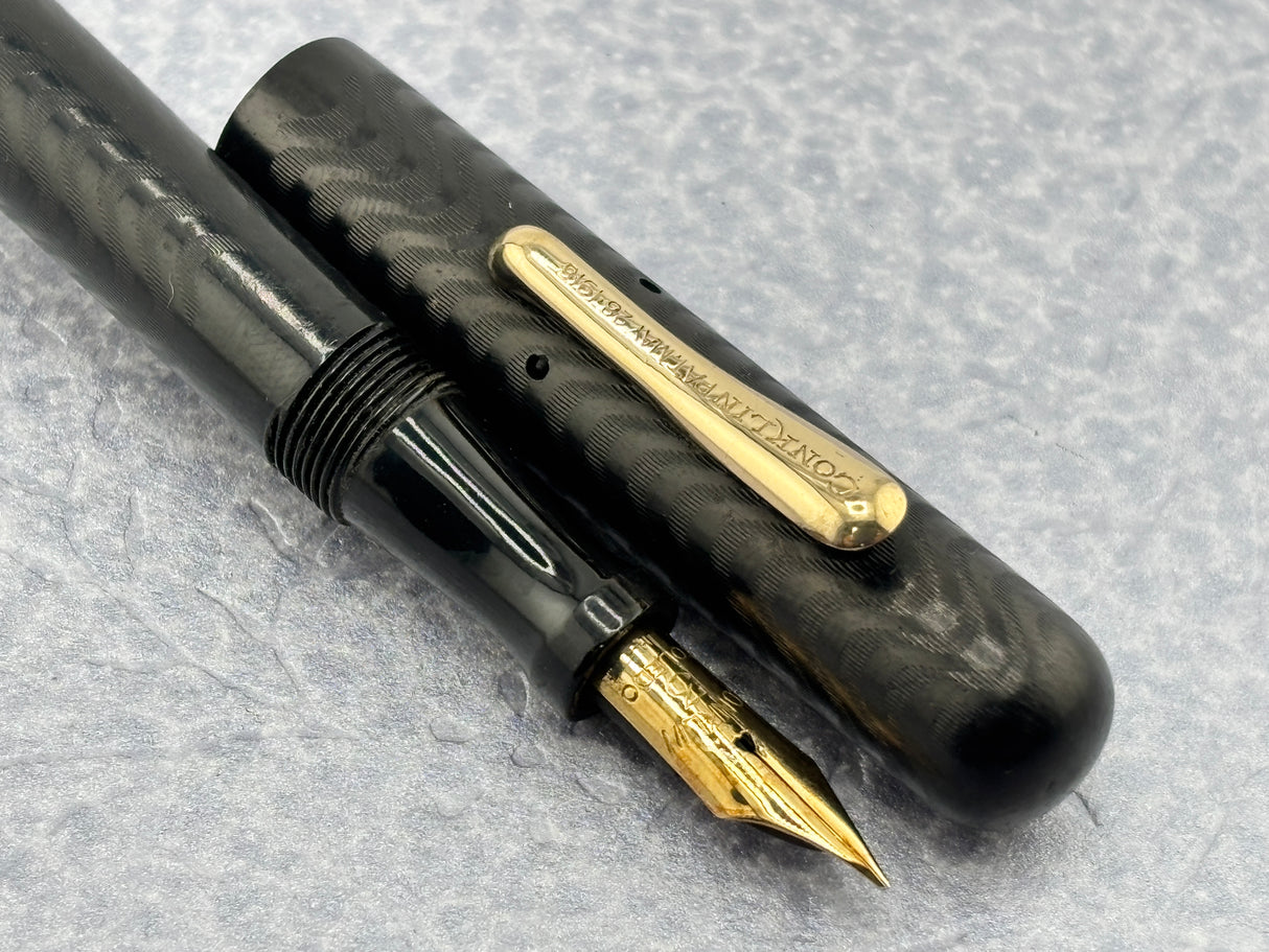 Conklin Toledo #30  Black chased Hard Rubber Crescent-Fill Fountain Pen