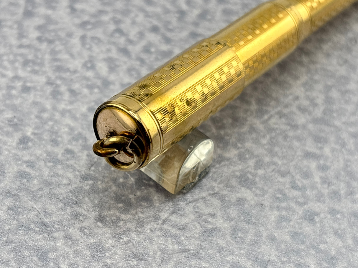 Waterman Gold-Filled # 0512 1/2 VPSF (Vest Pocket Self Filler) Gothic Overlay Ring Top  Fountain Pen  with Scarce Second Cap to Protect One's Clothing