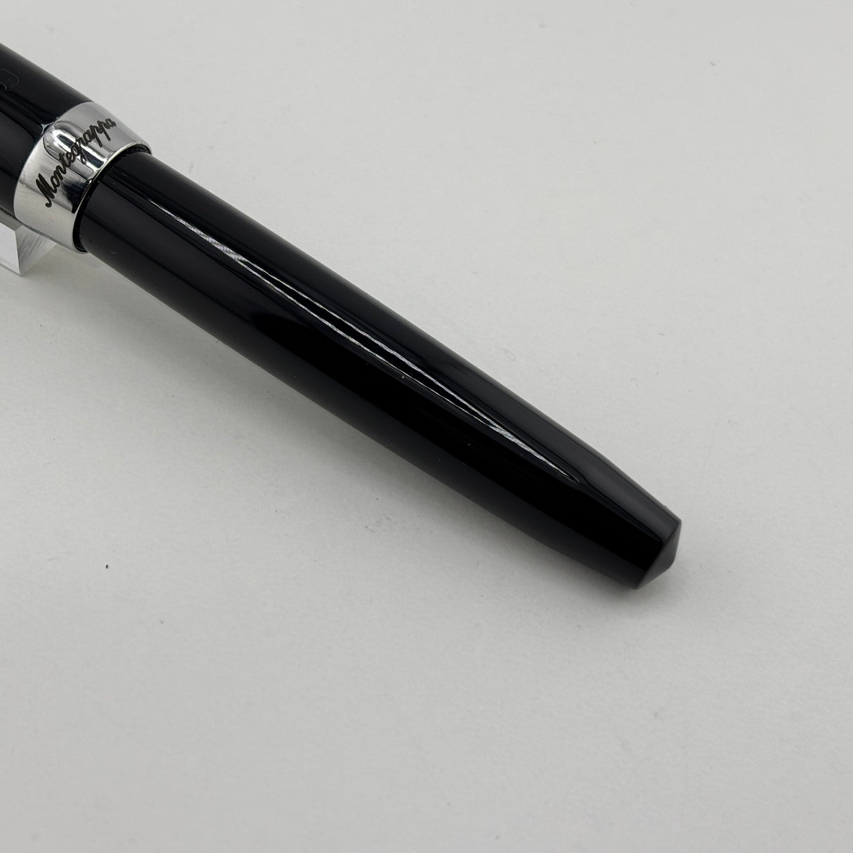 Montegrappa Black - Engraved Lines Clip Fountain Pen - Medium Stainless Steel Nib