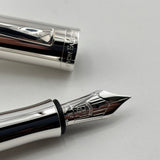Graf von Faber Castell Guilloche Barleycorn  Fountain Pen - Rhodium Plated - Fine 18kt Gold Nib