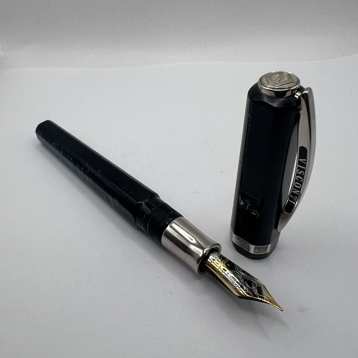 Visconti Wall Street Glittering Blue Celluloid Fountain Pen  - Fine 14kt Gold Nib