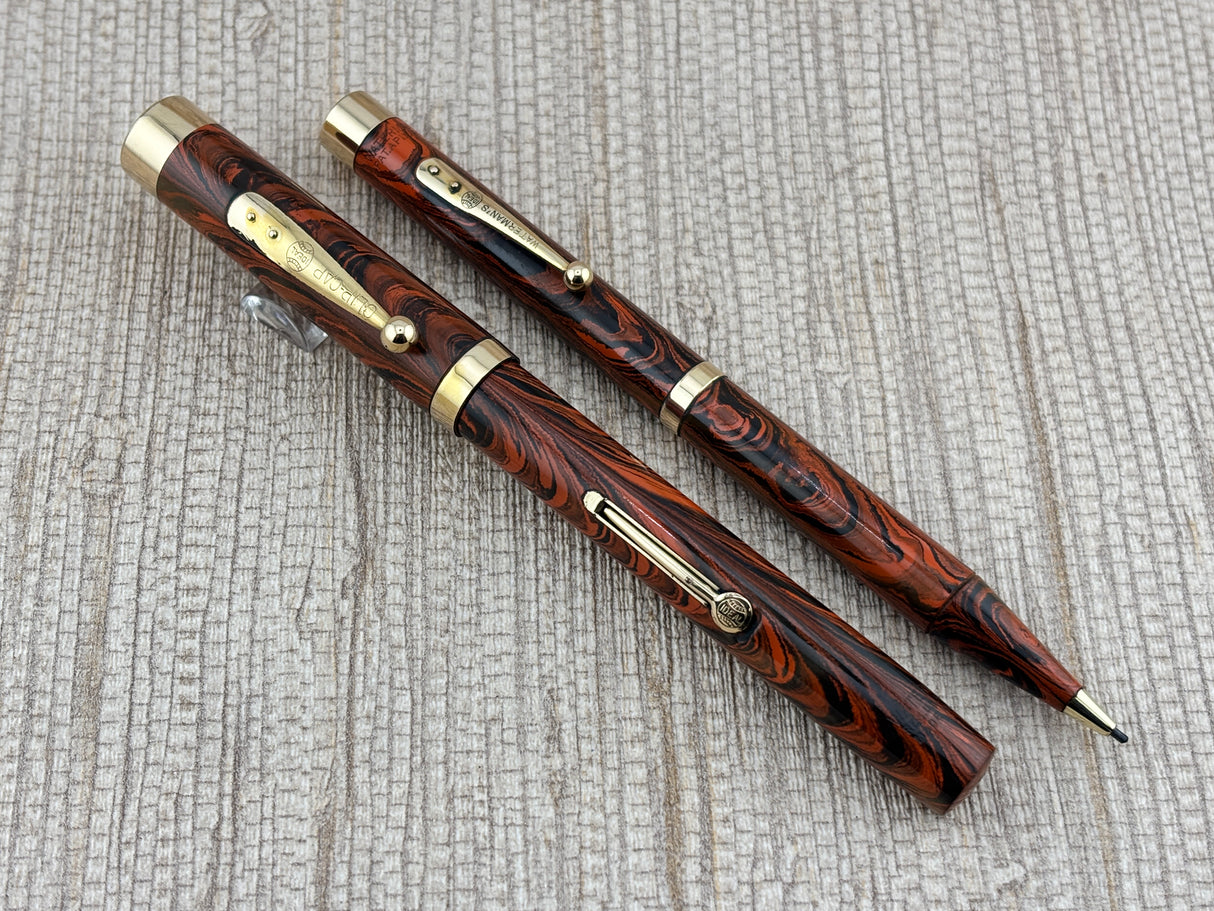 Waterman 55 Set Red/Orange Woodgrain Hard Rubber - Fountain Pen