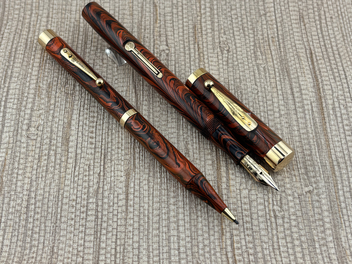 Waterman 55 Set Red/Orange Woodgrain Hard Rubber - Fountain Pen