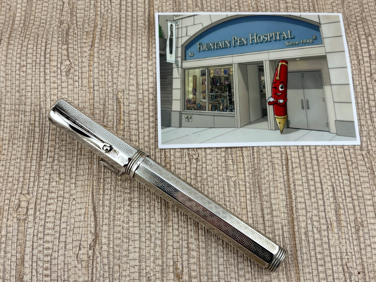 Montegrappa Mid-Size Reminiscence Sterling Silver Greek Key Pattern Faceted  Rollerball Pen