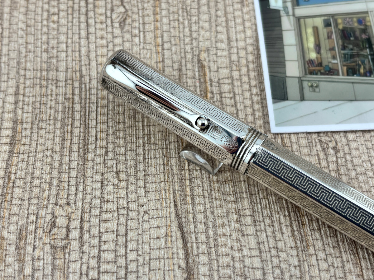 Montegrappa Mid-Size Reminiscence Sterling Silver Greek Key Pattern Faceted  Rollerball Pen