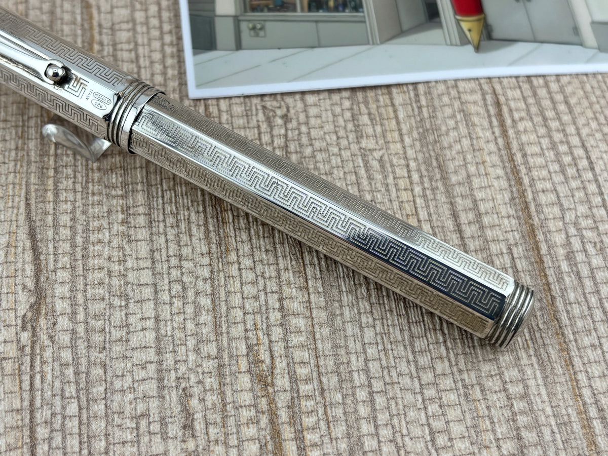 Montegrappa Mid-Size Reminiscence Sterling Silver Greek Key Pattern Faceted  Rollerball Pen