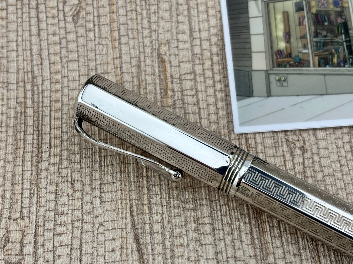 Montegrappa Mid-Size Reminiscence Sterling Silver Greek Key Pattern Faceted  Rollerball Pen