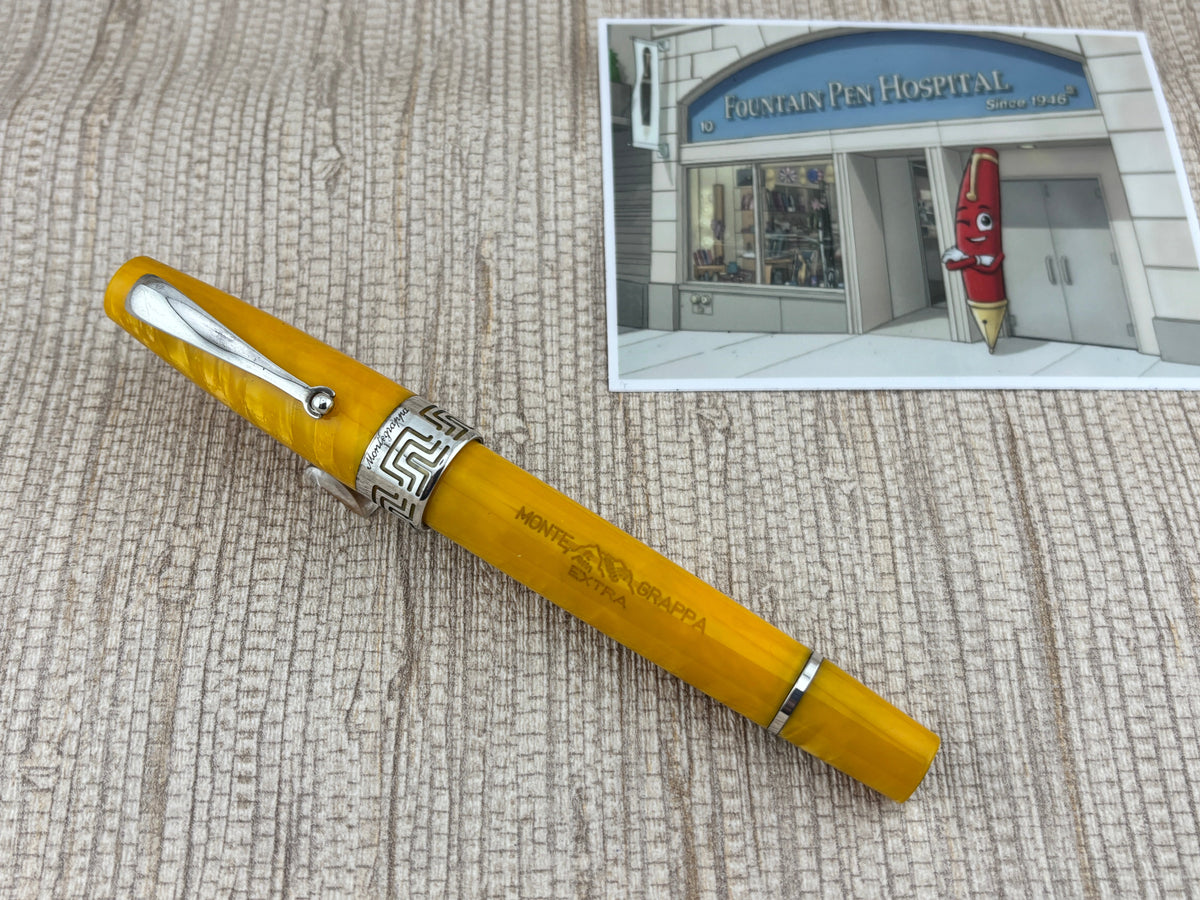 Montegrappa Extra Lustrous Yellow Celluloid  Large Gold Nib #8 Fountain Pen - Fine 18kt Gold Nib