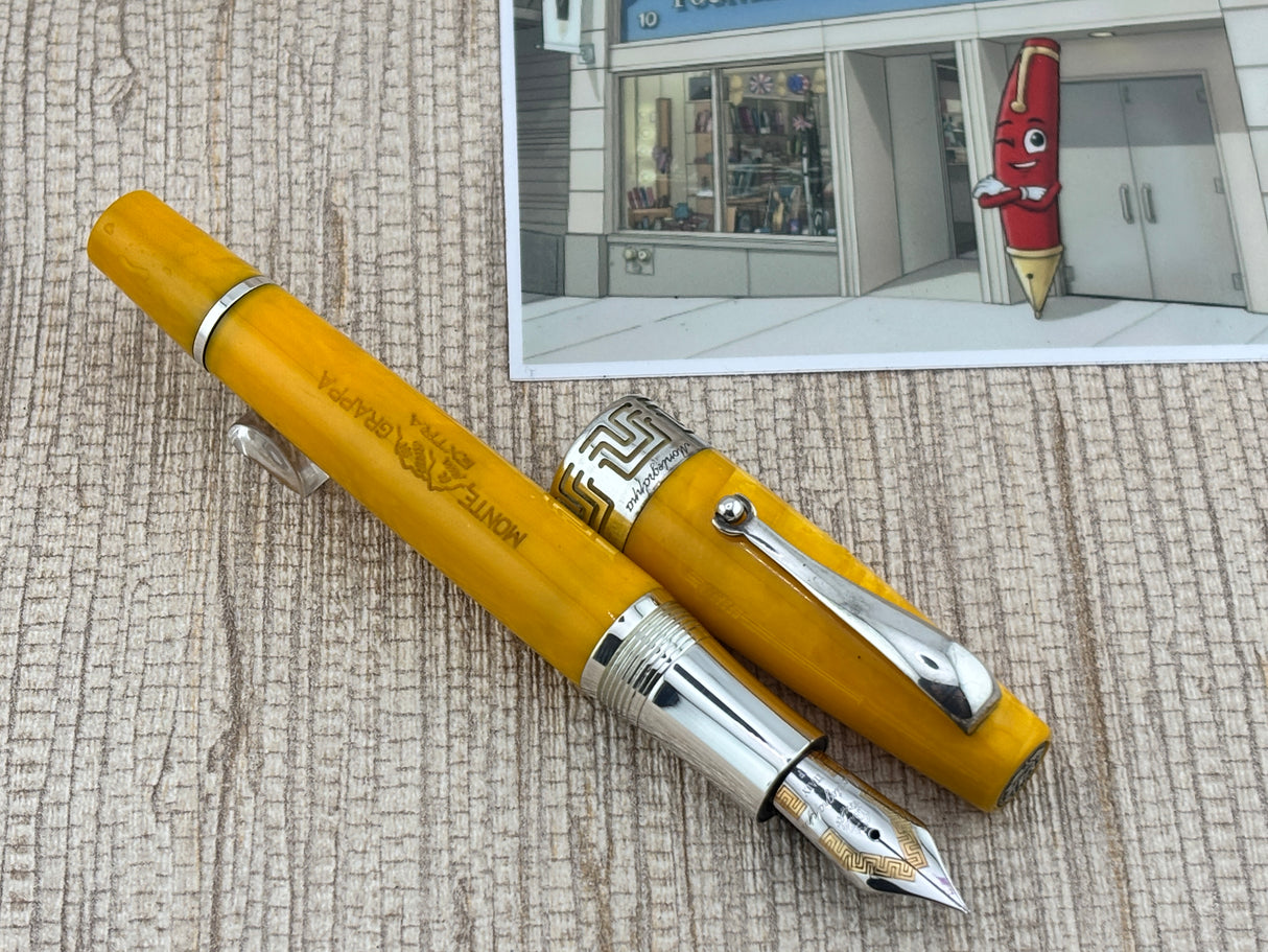 Montegrappa Extra Lustrous Yellow Celluloid  Large Gold Nib #8 Fountain Pen - Fine 18kt Gold Nib