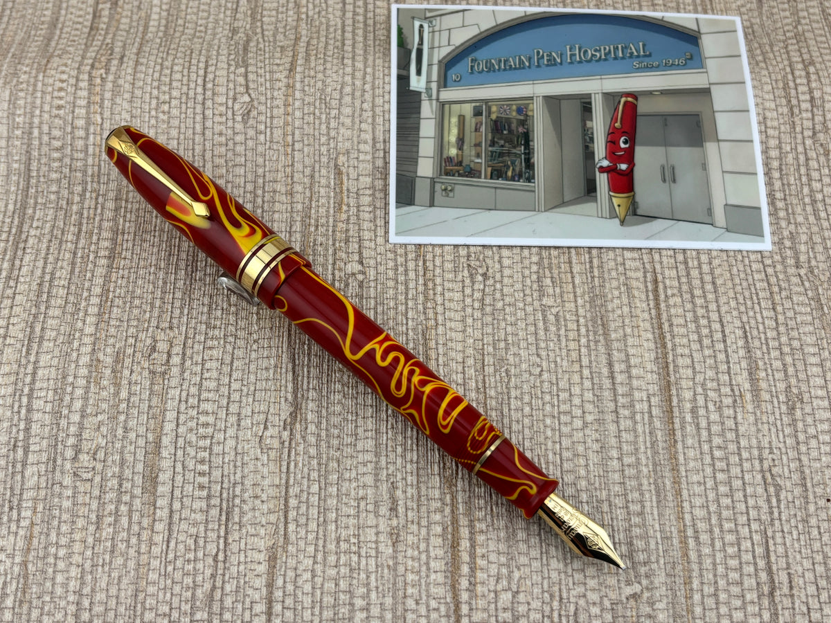 Conway Stewart Model "100" Yellow Swirl Fountain Pen - Medium Italic 18kt Gold Factory Nib (Circa 2005)