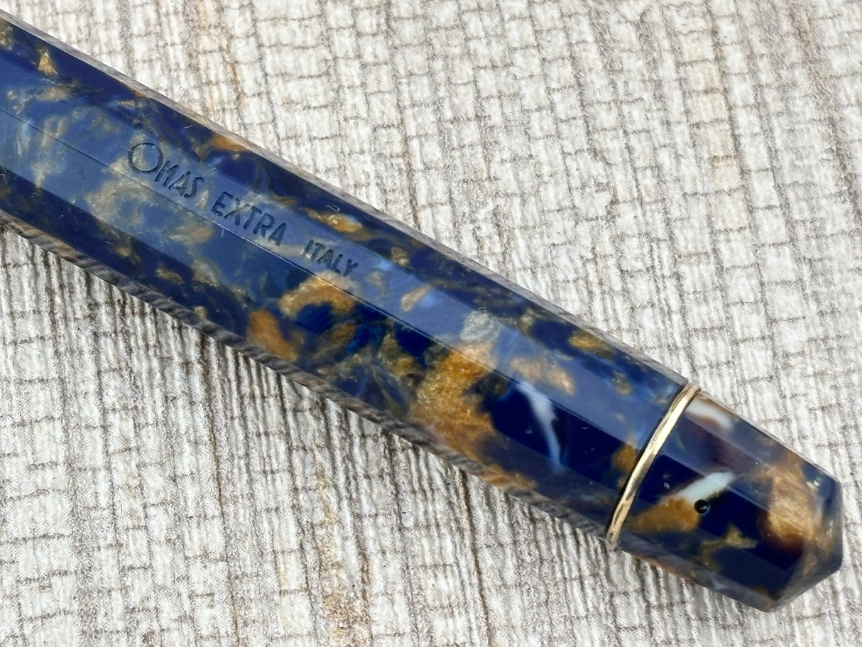 The Original Omas Paragon Celluloid Facetted Blue Saffron (aka Senappe) Mint Fountain Pen (1997) - Medium 18kt Gold Nib