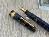 The Original Omas Paragon Celluloid Facetted Blue Saffron (aka Senappe) Mint Fountain Pen (1997) - Medium 18kt Gold Nib