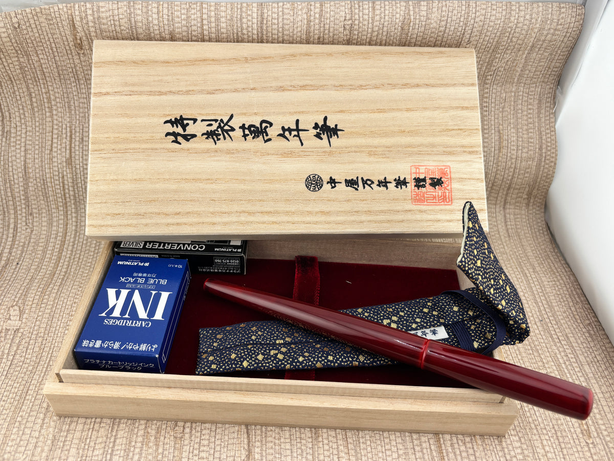 Nakaya Desk Pen Aka Tamenuri New Condition Extra Broad Stub Nib - Fountain Pen