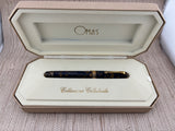 The Original Omas Paragon Celluloid Facetted Blue Saffron (aka Senappe) Mint Fountain Pen (1997) - Medium 18kt Gold Nib