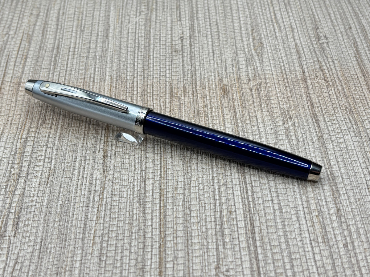 Sheaffer "100" Satin Chrome Cap Navy Blue Barrel - Fountain Pen
