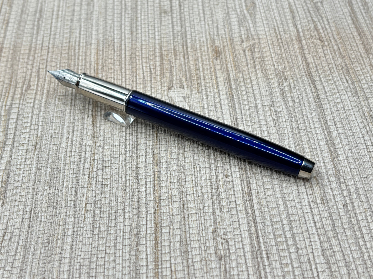 Sheaffer "100" Satin Chrome Cap Navy Blue Barrel - Fountain Pen