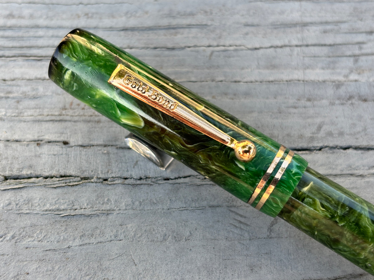 Gold Bond Green jade Stonite  - Fountain Pen