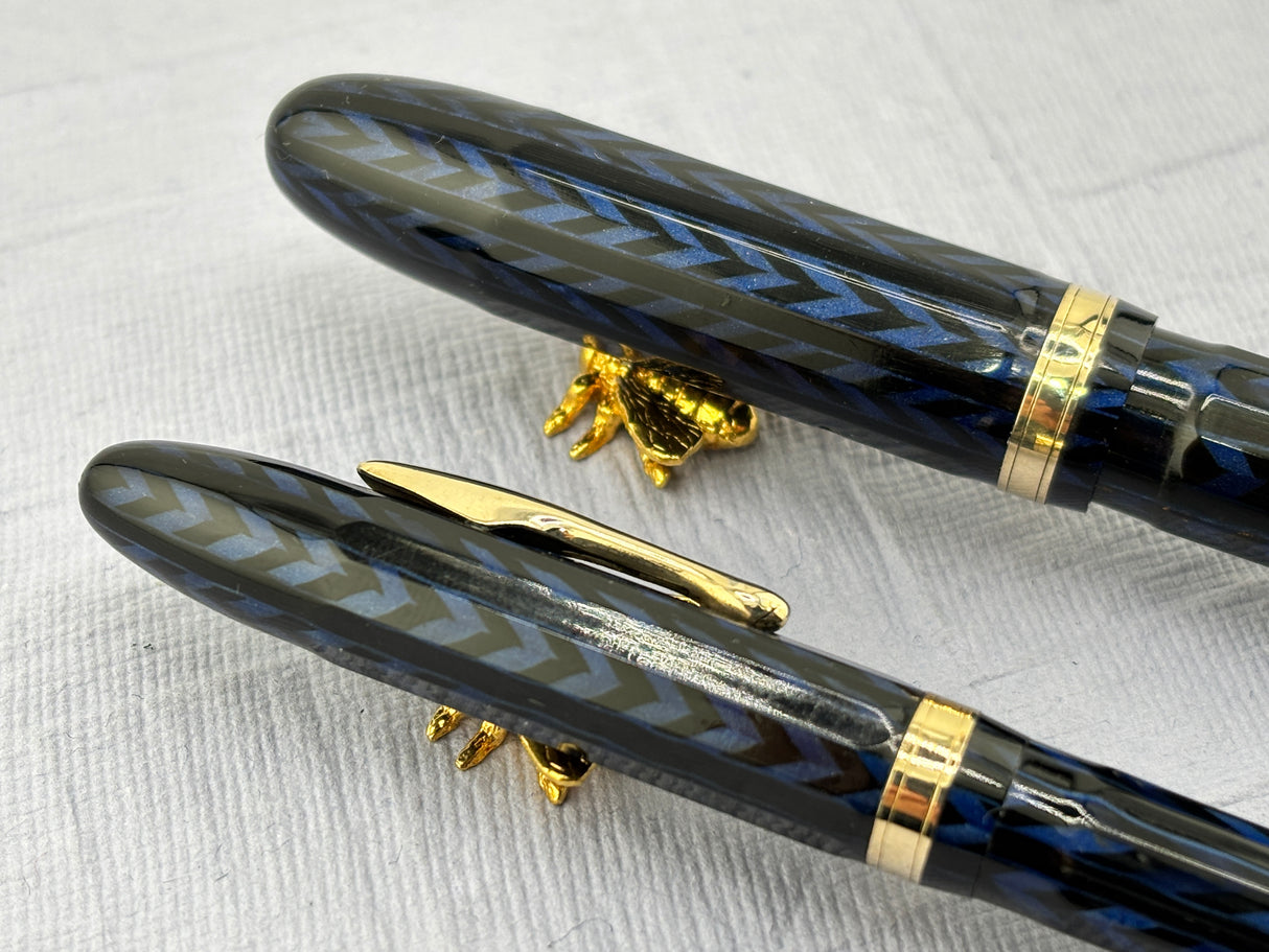 Conklin Nozac Oversize Herringbone Blue  - Set  Fountain Pen and Pencil
