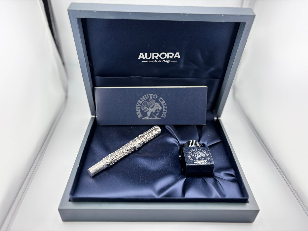 Aurora Benvenuto Cellini Sterling Silver Limited Edition Fountain Pen - Medium 18kt Gold Nib