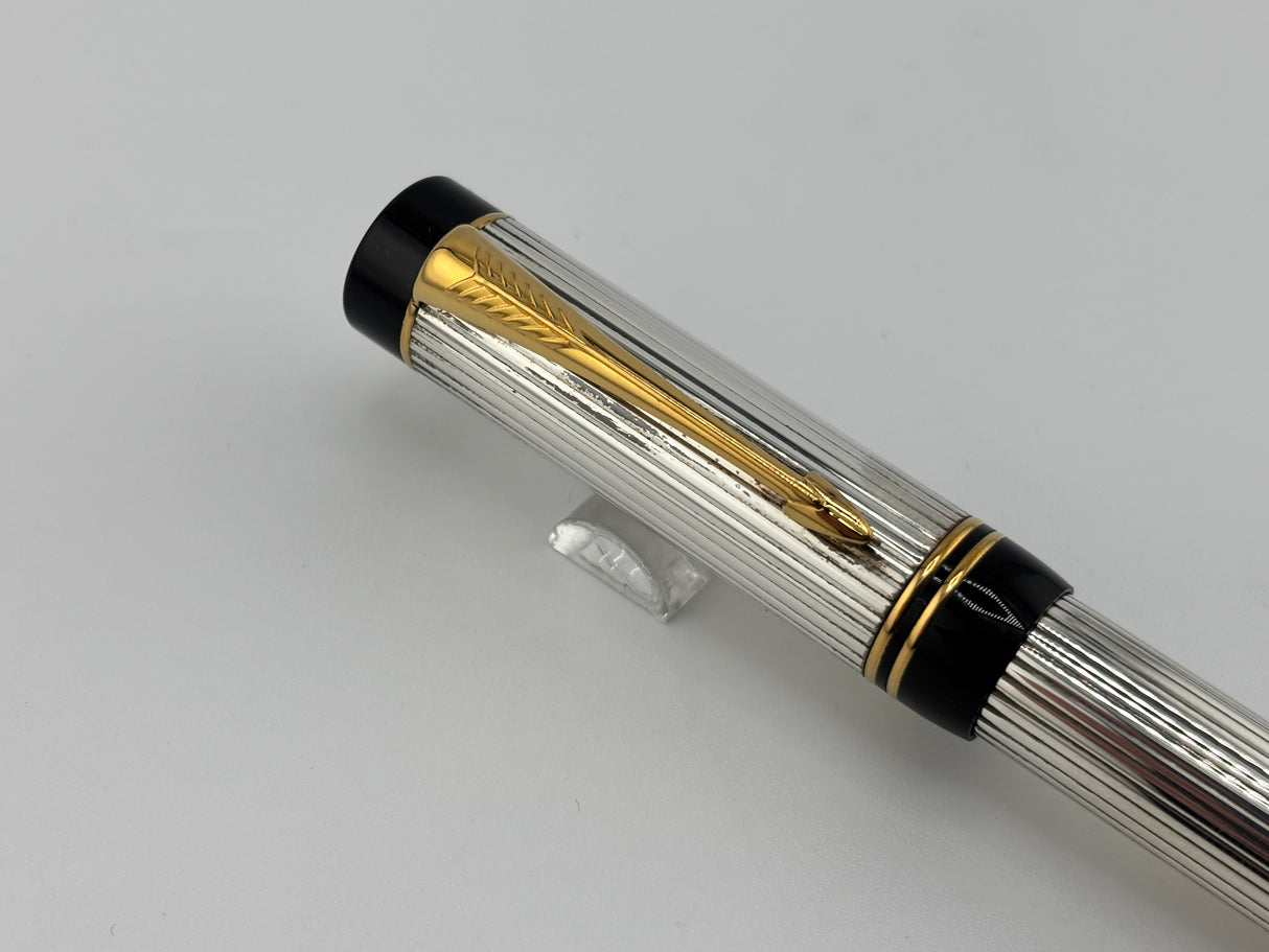 Parker Duofold Centennial (Largest Size)  Sterling Silver Fountain Pen - Medium Italic #94 18kt Gold Nib