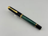 Pelikan M800 Souveran Black Cap & Green Striped Barrel Fountain Pen -  Medium 18kt Gold Nib