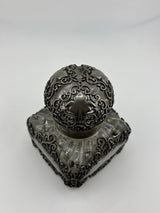 Inkwell Vintage circa 1930 excellent condition - Glass and silver metal floral overlay