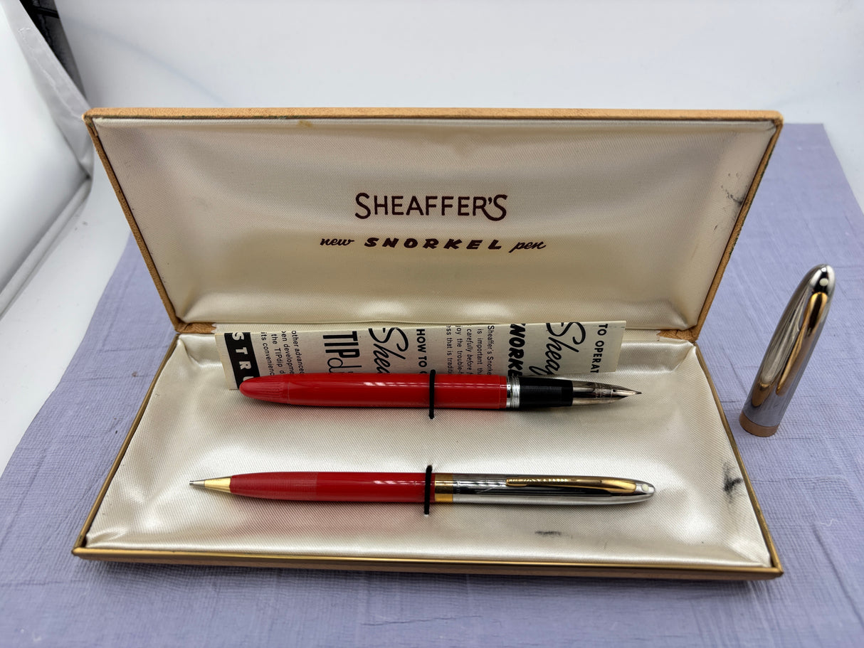 Sheaffer Snorkel set Red Chrome cap  - New old stock and boxed