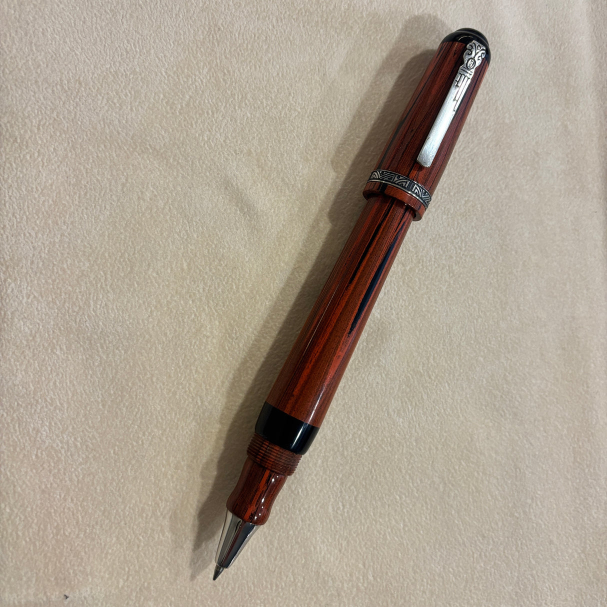 Marlen BVCCVS Oversized rollerball orange and black Mottled ebonite - Sterling Silver Clip & Trim
