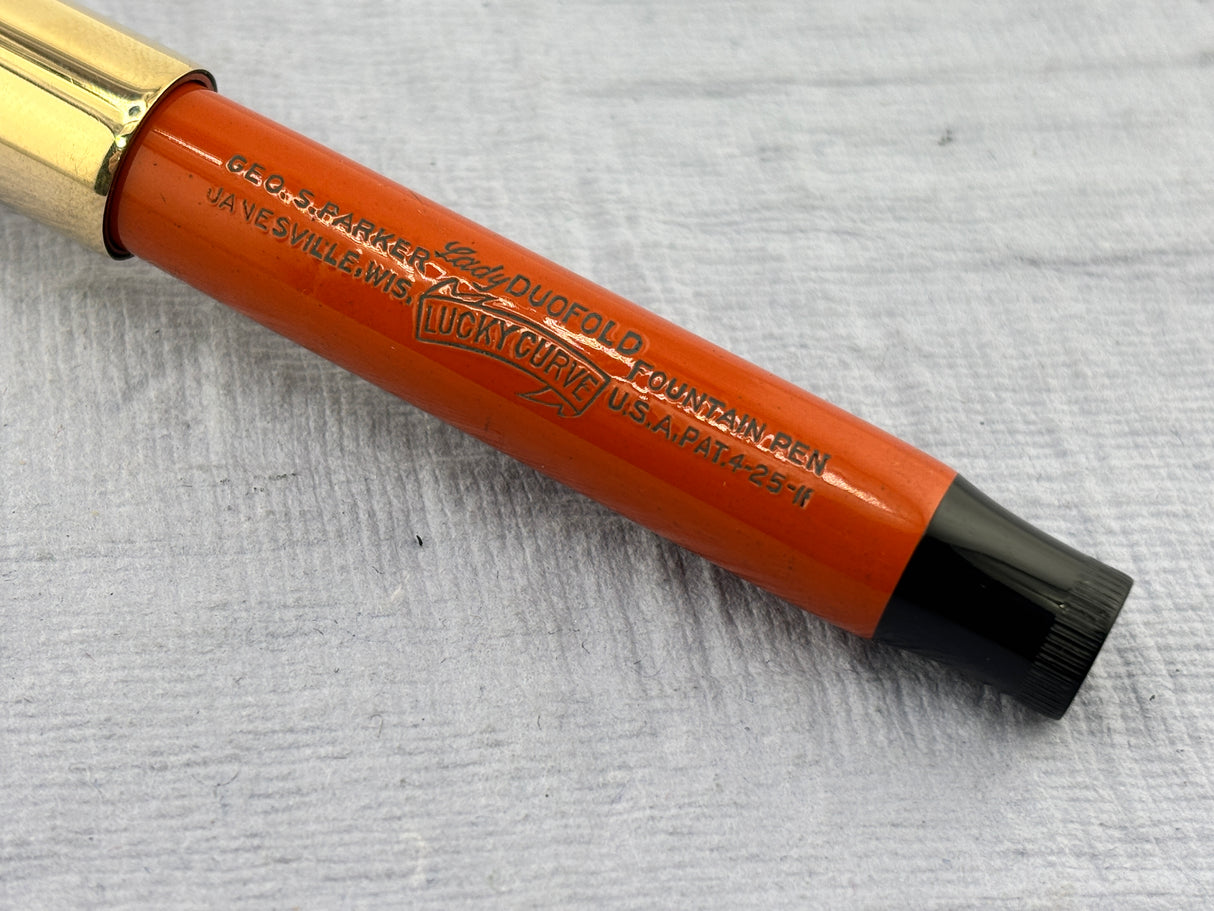 Parker Lady Duofold Deluxe Red Hard Rubber Ring Top  - Fountain Pen