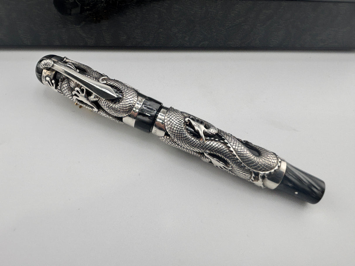 Montegrappa Iconic 1995 Sterling Silver & Celluloid  Dragon Limited Edition  Fountain Pen - Medium 18kt Gold Nib