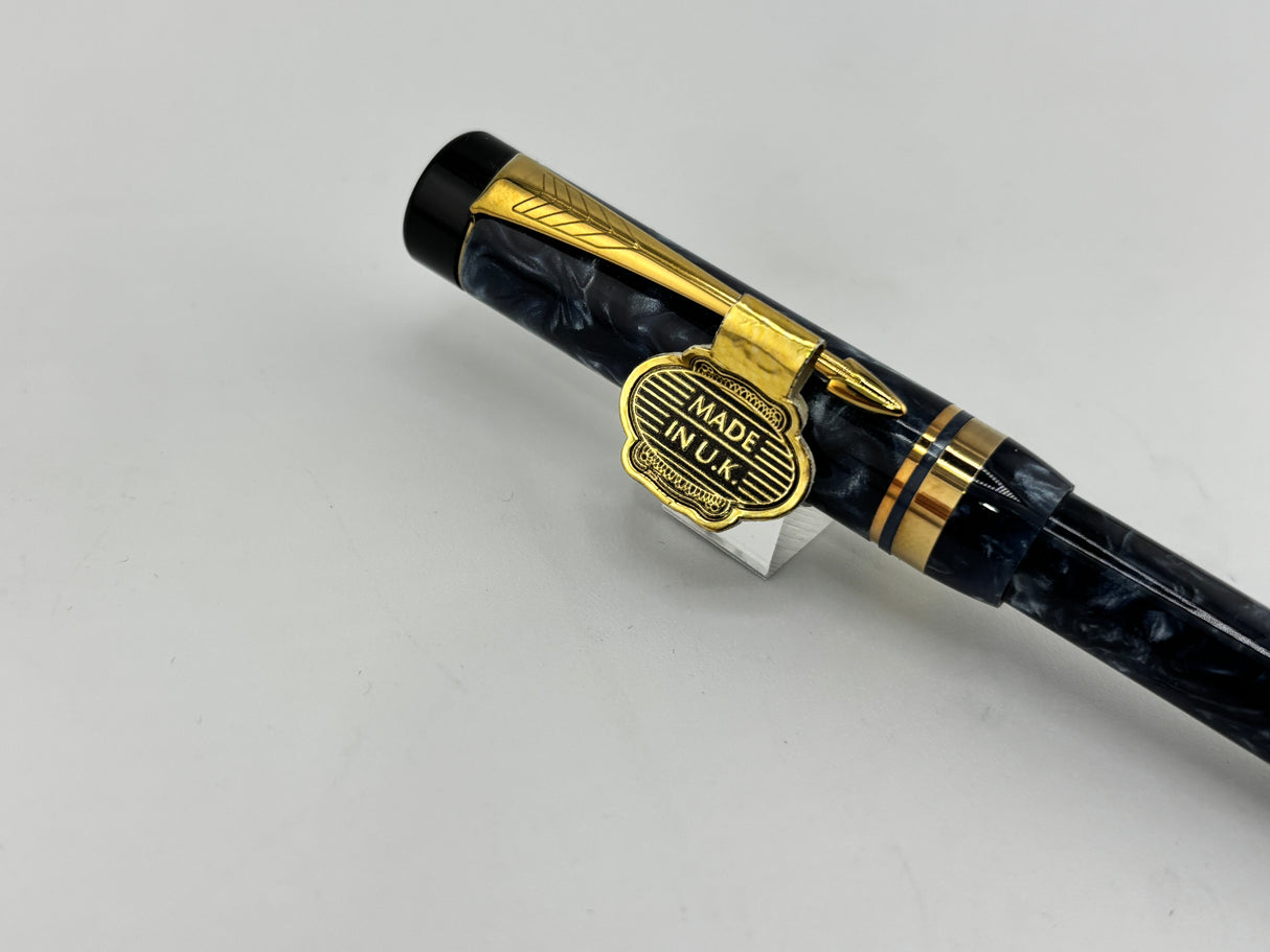 Parker  Duofold Marbled Blue Cap Actuated Ballpoint Pen - The Original Style of the Duofold Ballpoint - Circa 1989 - Scarce!