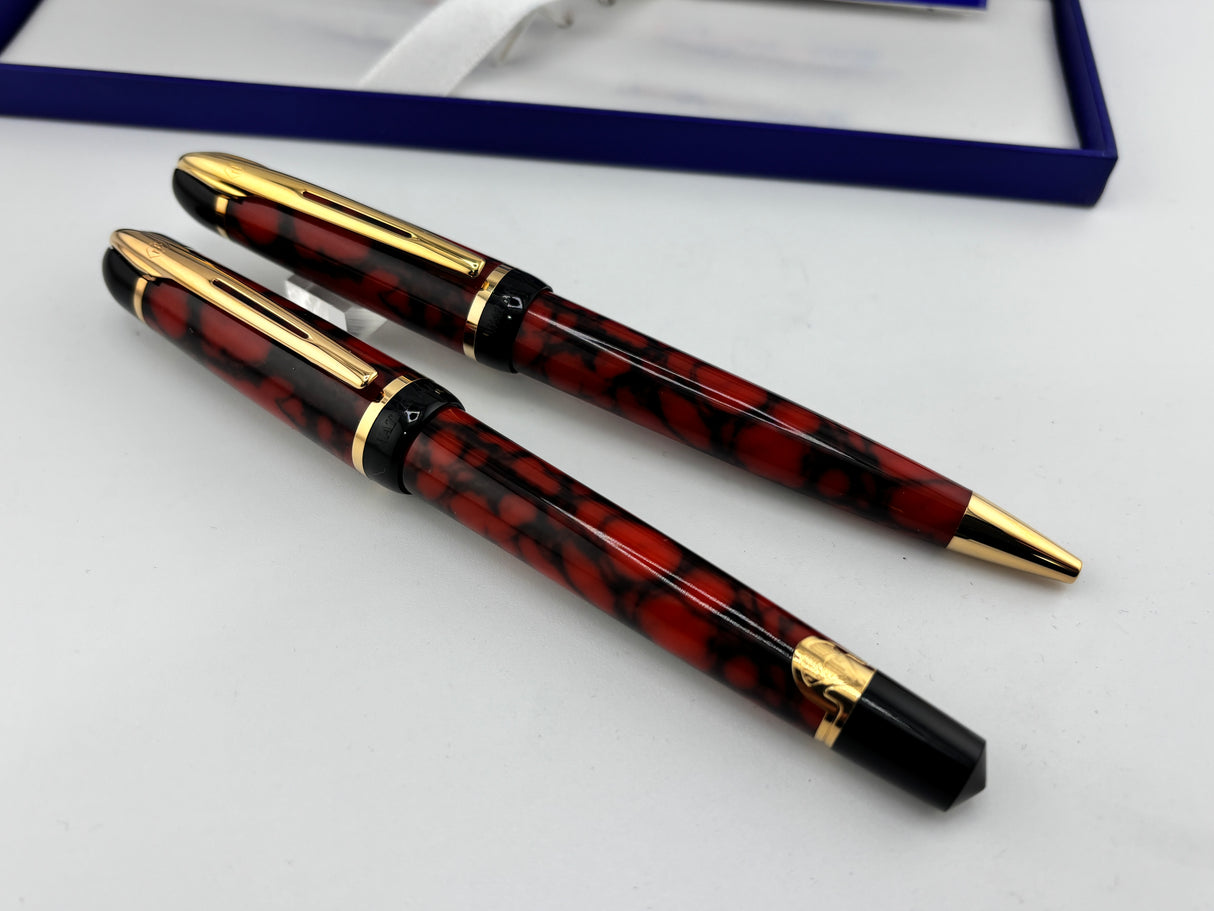 Waterman Phileas Set Red Marble - Roller Ball and Ball Pen