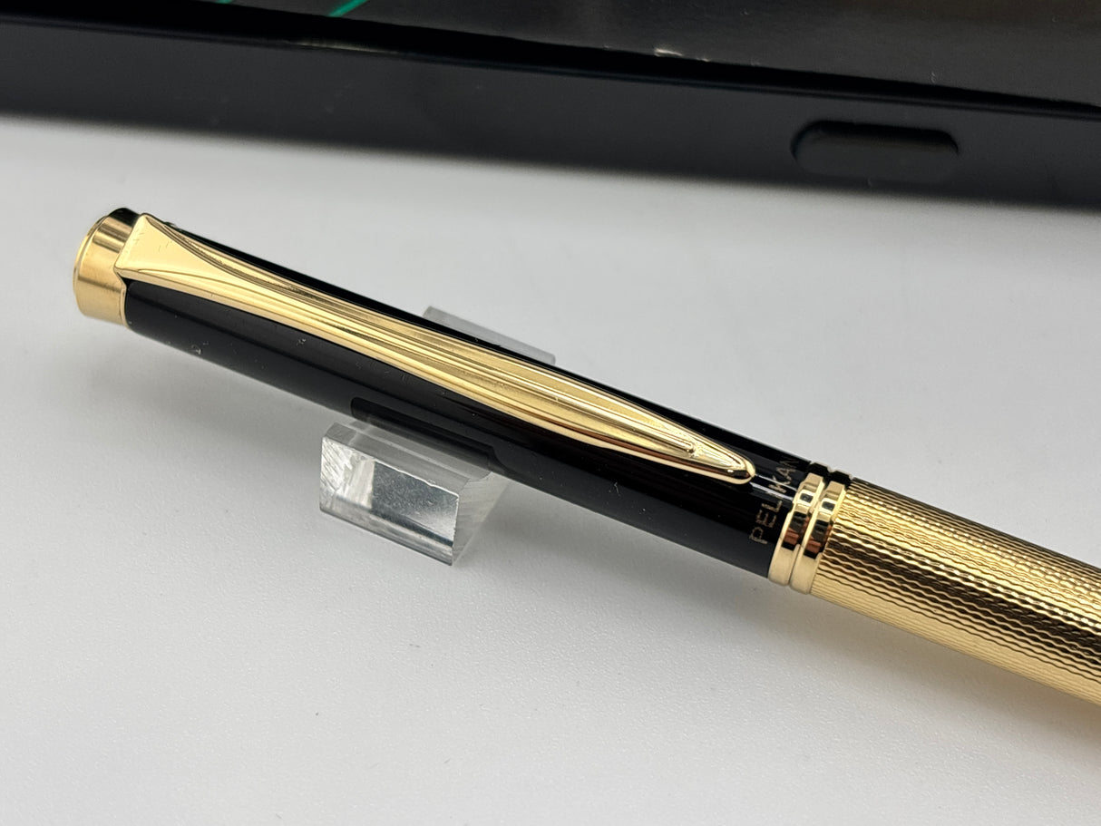 Pelikan K397 Black Cap Gold Guilloche Barrel -  Ball Pen