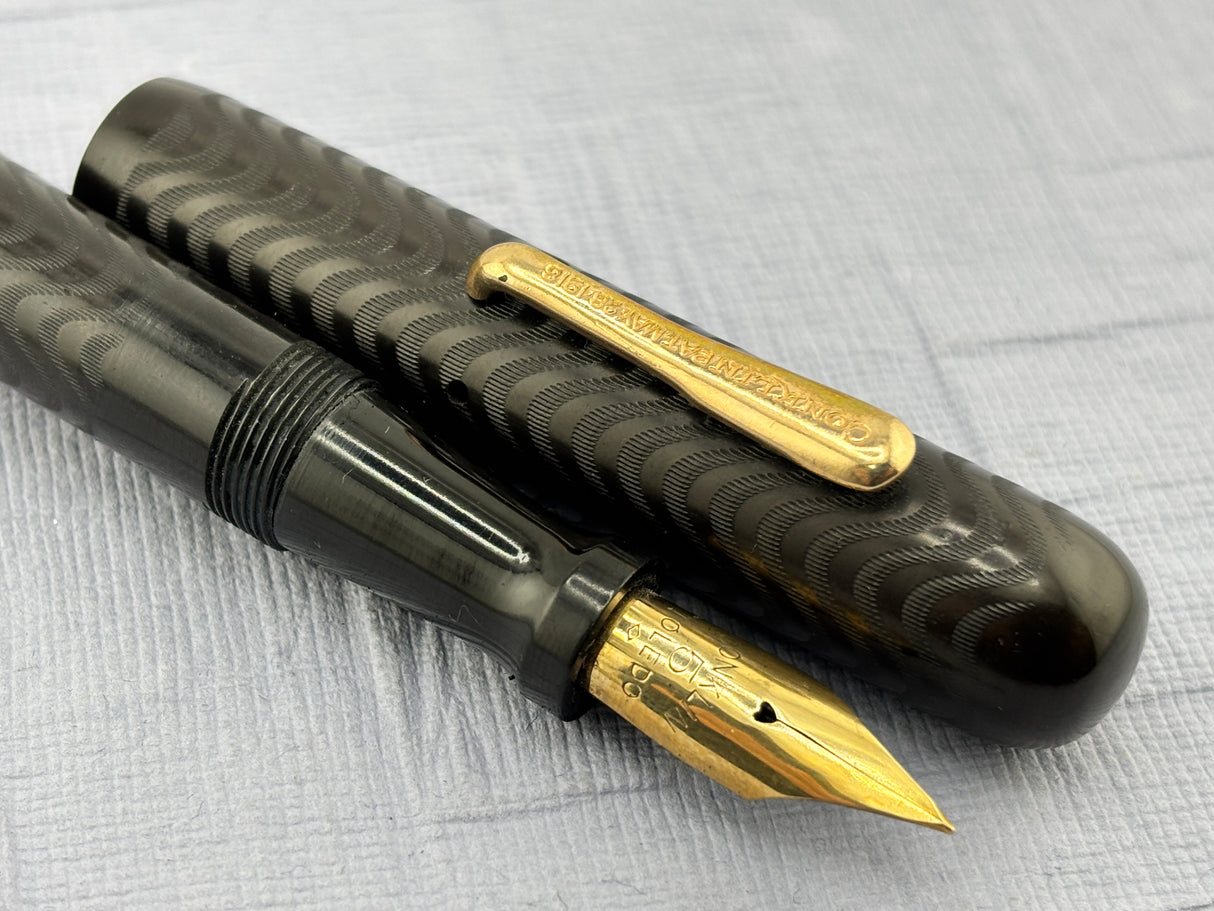 Conklin Toledo Crescent filler"50"  Black hard Rubber chased  # 5 nib very  good flex - Fountain Pen