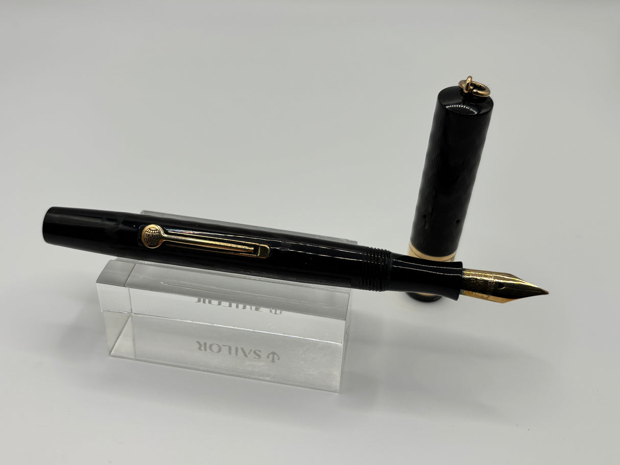 Waterman 14 Black chased Slip Cap 2 bands on barrel - Eye dropper filling system