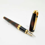 S.T. DuPont Large Orpheo Lacque Ecaille Fountain Pen - Marbled Black & Burnished Burgundy Laque - Medium 18kt Gold Nib