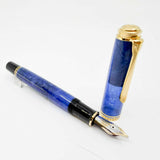 Pelikan Souveran M800 Marbled Blue O Blue Transparent Fountain Pen - OBB (Oblique Double Broad) 18kt Gold Nib