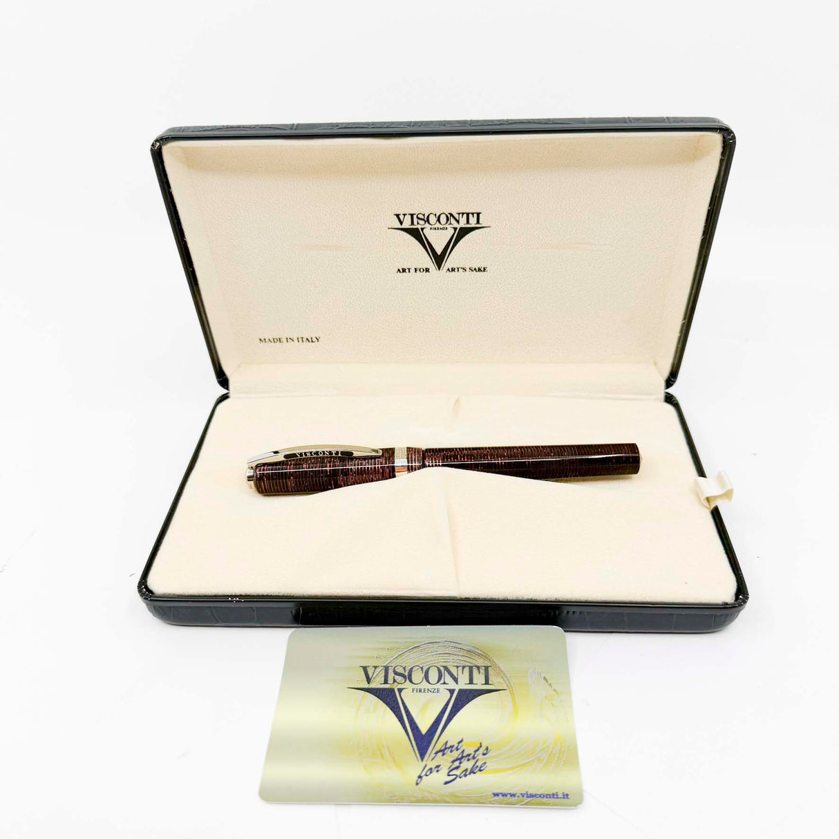 Visconti Wall Street Glittering Burgundy Striped Celluloid Fountain Pen  -  Flexible Fine 23K Palladium Nib