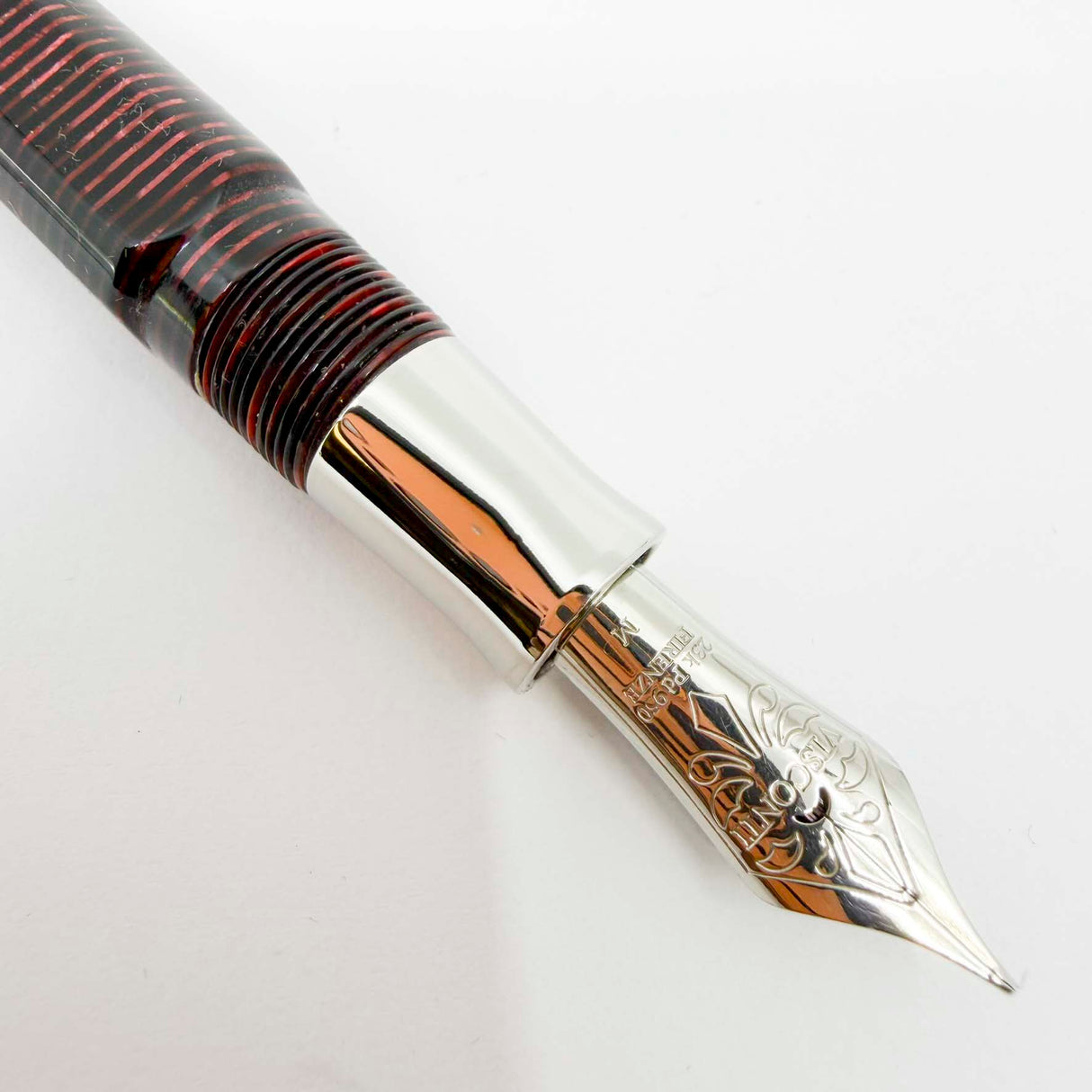Visconti Wall Street Glittering Burgundy Striped Celluloid Fountain Pen  -  Flexible Fine 23K Palladium Nib