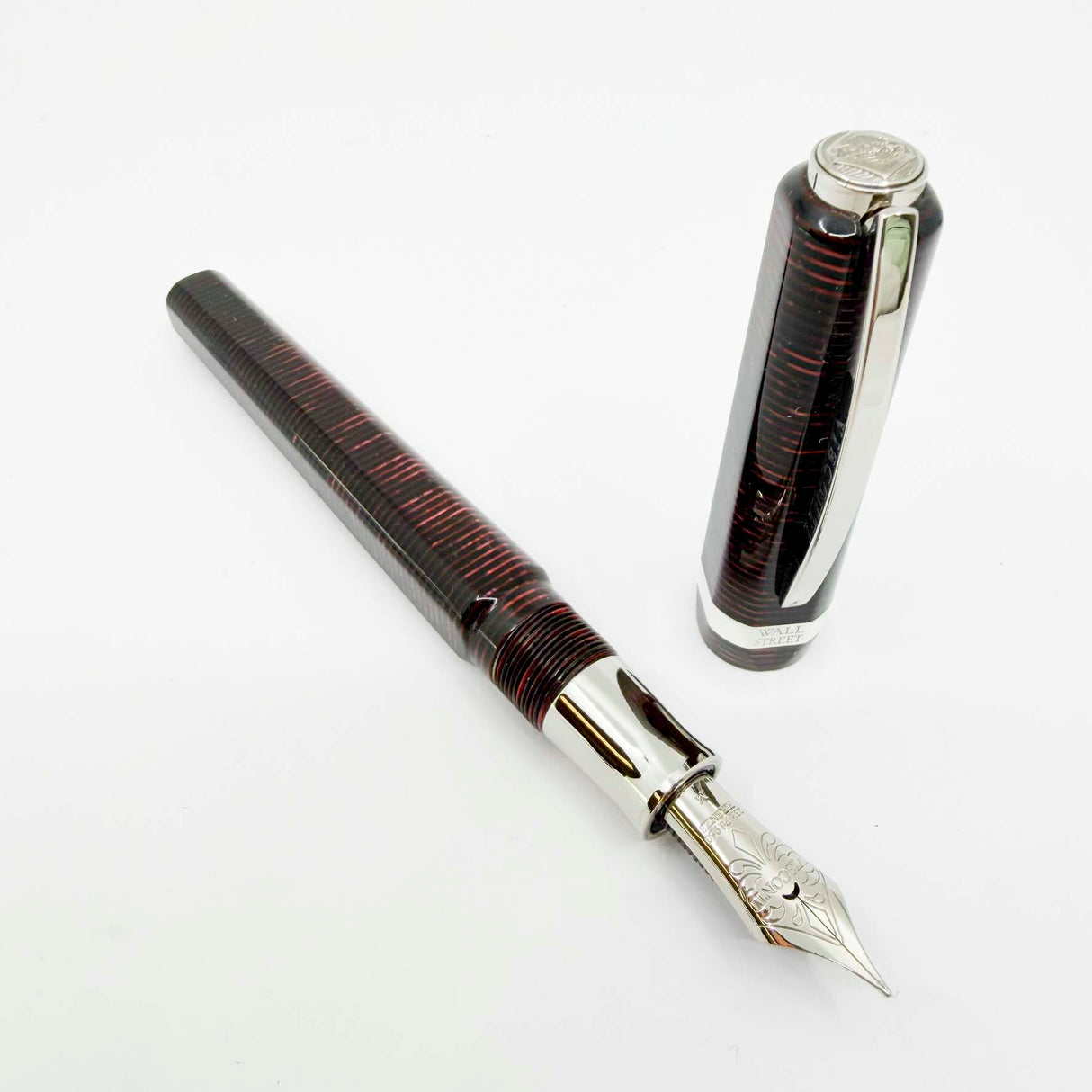Visconti Wall Street Glittering Burgundy Striped Celluloid Fountain Pen  -  Flexible Fine 23K Palladium Nib