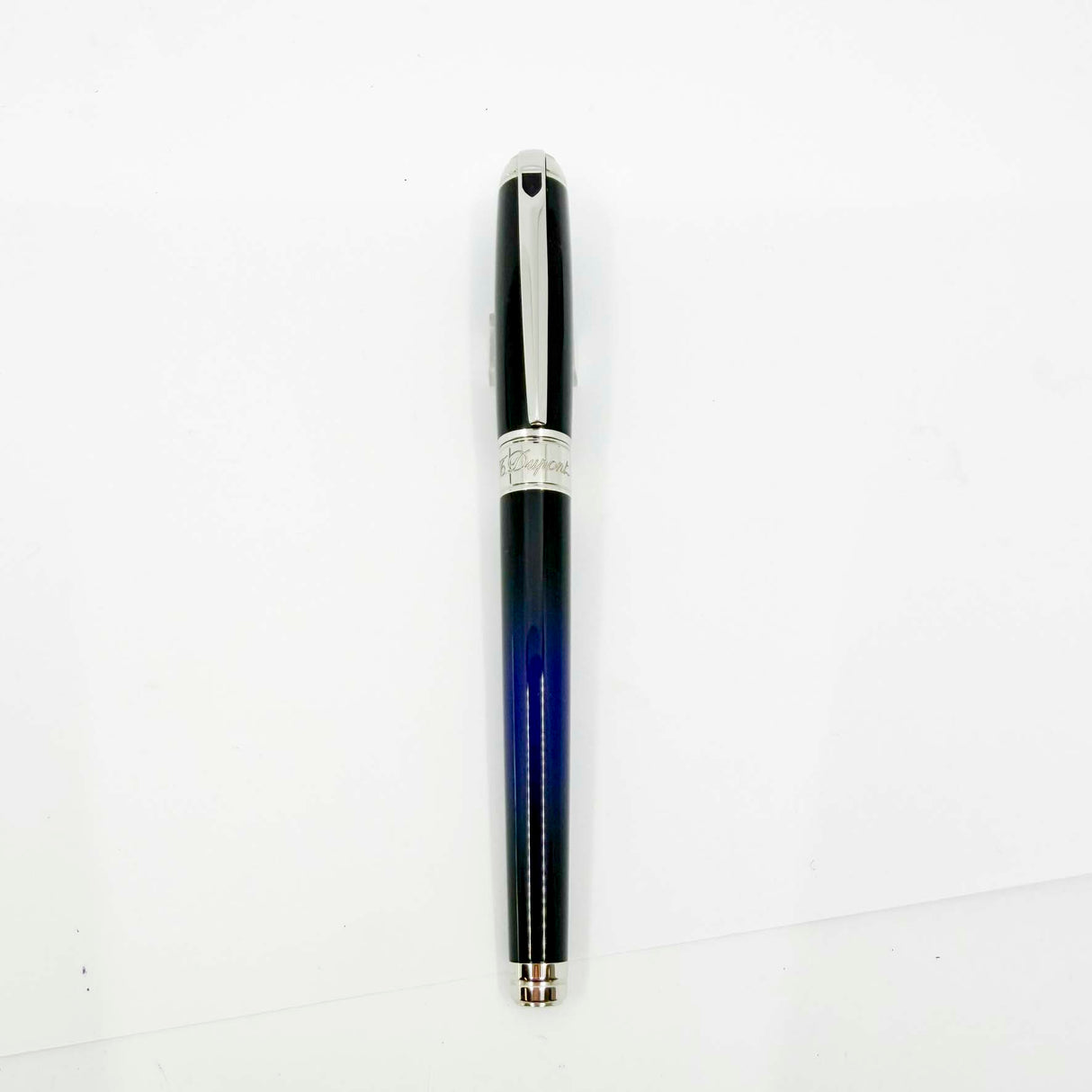 S. T. Dupont  Line D Eternity Blue & Black Lacquer Medium  Fountain Pen - Palladium Plated Trim - Medium 14kt Gold Nib
