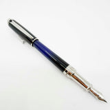 S. T. Dupont  Line D Eternity Blue & Black Lacquer Medium  Fountain Pen - Palladium Plated Trim - Medium 14kt Gold Nib
