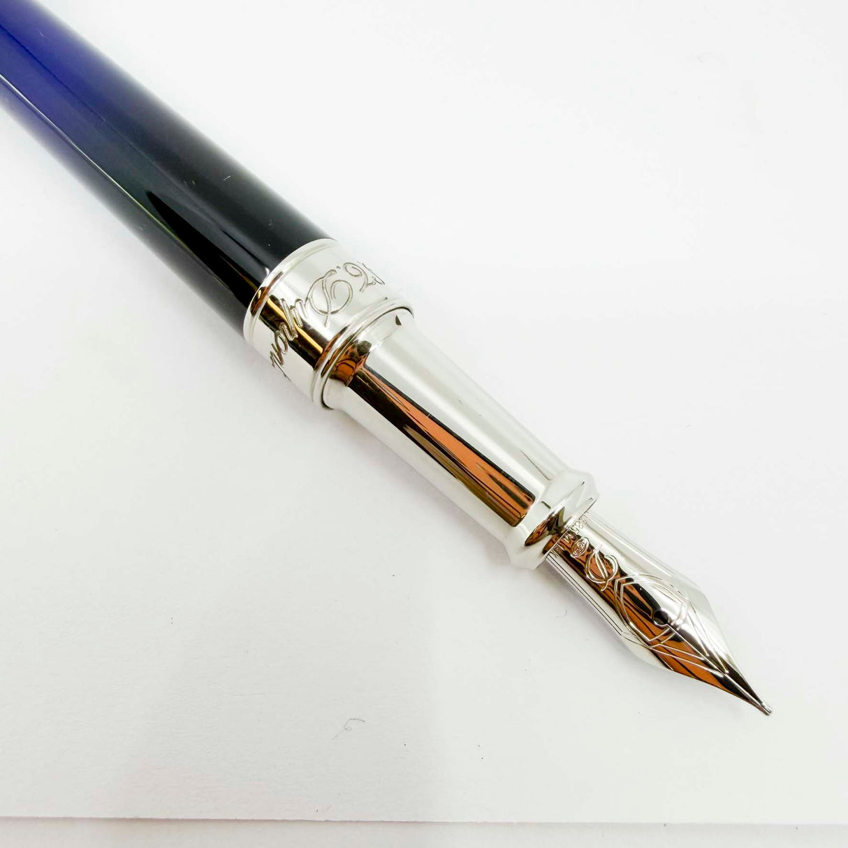 S. T. Dupont  Line D Eternity Blue & Black Lacquer Medium  Fountain Pen - Palladium Plated Trim - Medium 14kt Gold Nib