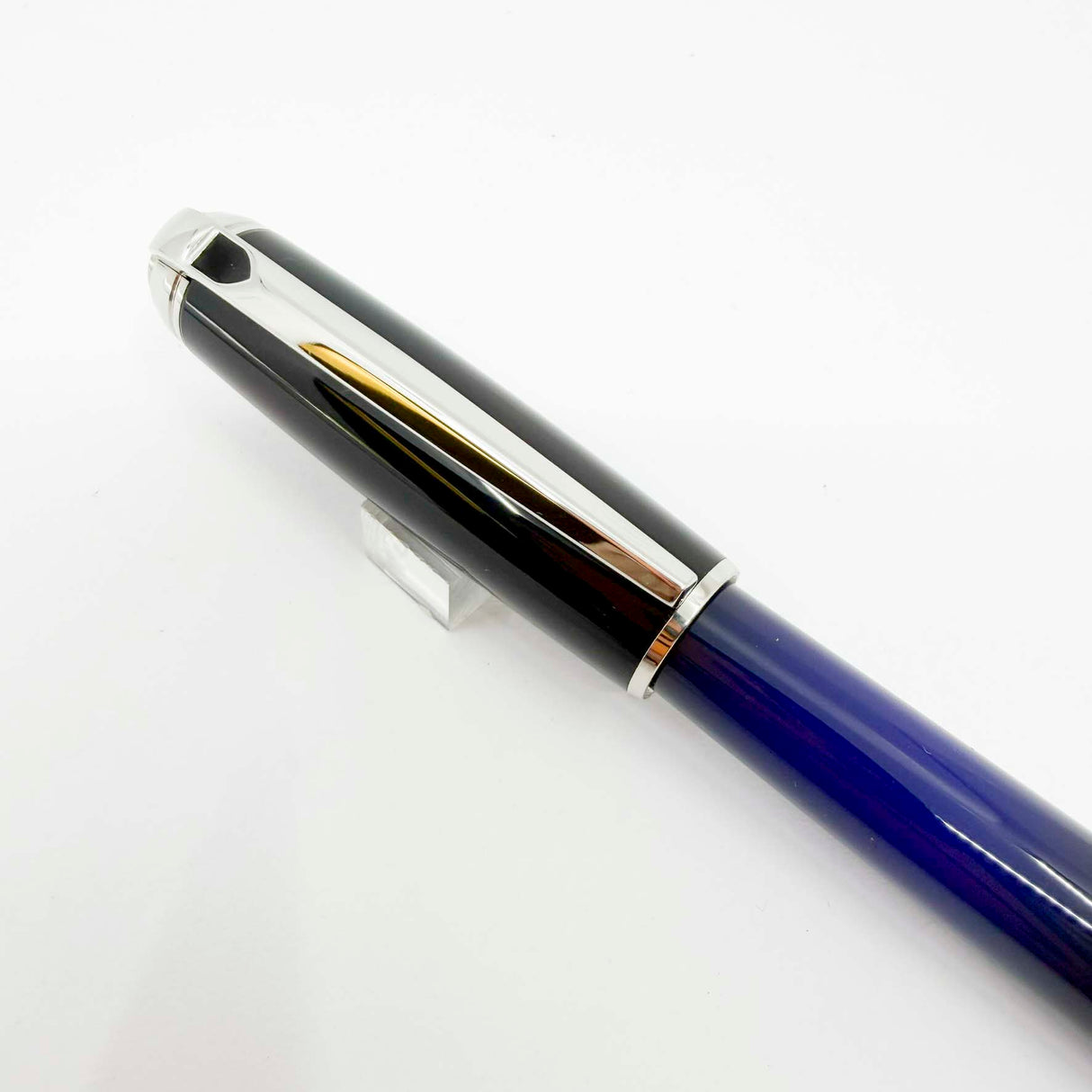 S. T. Dupont  Line D Eternity Blue & Black Lacquer Medium  Fountain Pen - Palladium Plated Trim - Medium 14kt Gold Nib