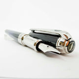 S. T. Dupont  Line D Eternity Blue & Black Lacquer Medium  Fountain Pen - Palladium Plated Trim - Medium 14kt Gold Nib
